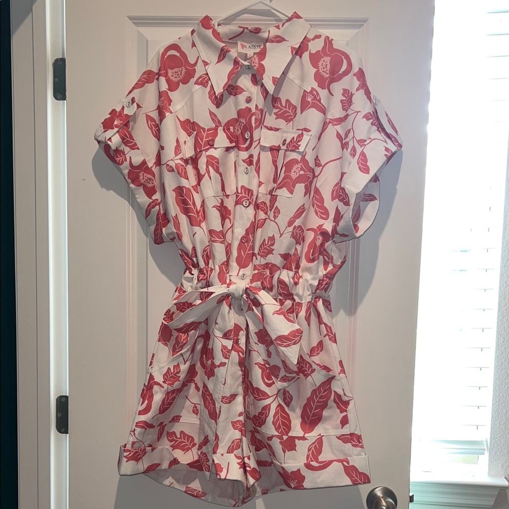 L'ATISTE Red Floral Button-Up Romper